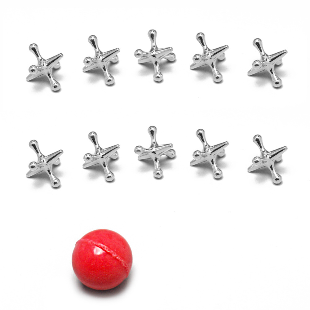 Classic Metal Jacks Set with 1 Balls - 10pc Retro Game, Durable, Enhances Coordination, Ideal for All Ages: Blue