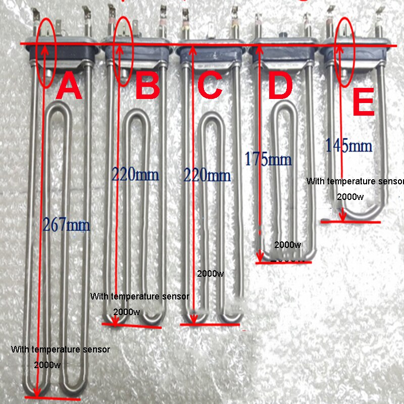 Washer Heating Element Washing Machine Heater Thermostat With temperature sensor 220v 800w/1900w/2000w: D