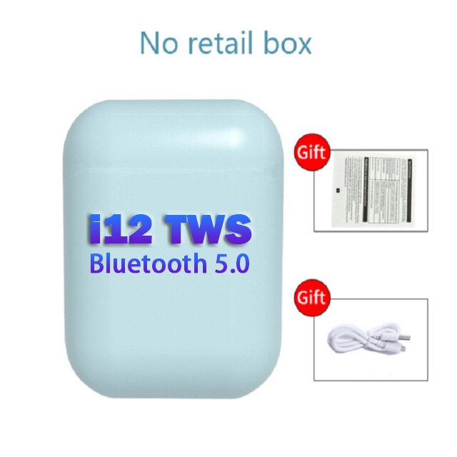 Original i12 Tws Wireless Earphone 5.0 Bluetooth Headphones i7s mini2 Earbuds with Charging Box Wireless Headphones for IPhone: i12 Light Blue-noBox