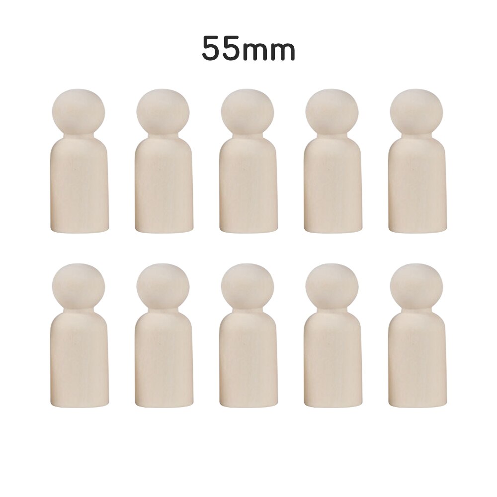10Pcs 35/43/55/65mm Wooden Peg Dolls Girl Boy Wooden Dolls Kids Room Decor Handmade Diy Wooden Peg Dolls Blank Accessories: 05
