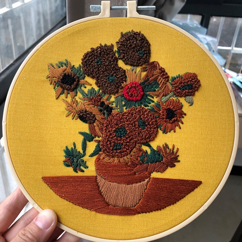 Kit de broderie avec cerceau plantes succulentes Cactus, Kit de couture en point de croix pour débutant, décor de chambre de bébé, bricolage: Bleu