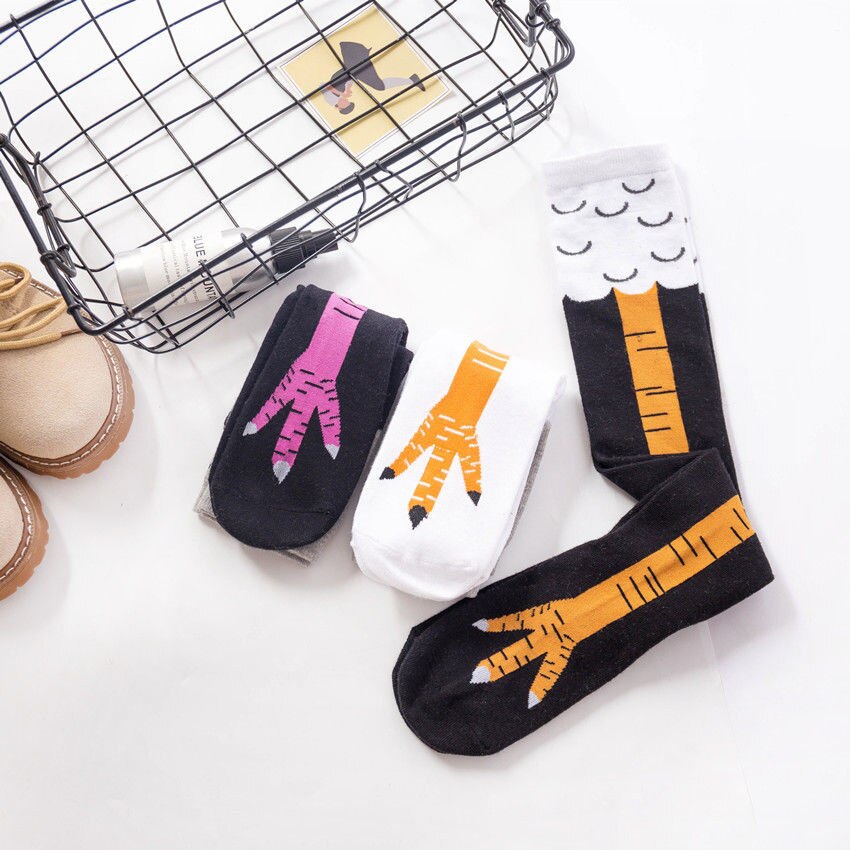 Bas à pattes de poulet pour femmes, chaussettes longues, chauffe-jambes, dessin animé drôle, griffe de jambe de poulet en coton, impression 3D, au-dessus du genou