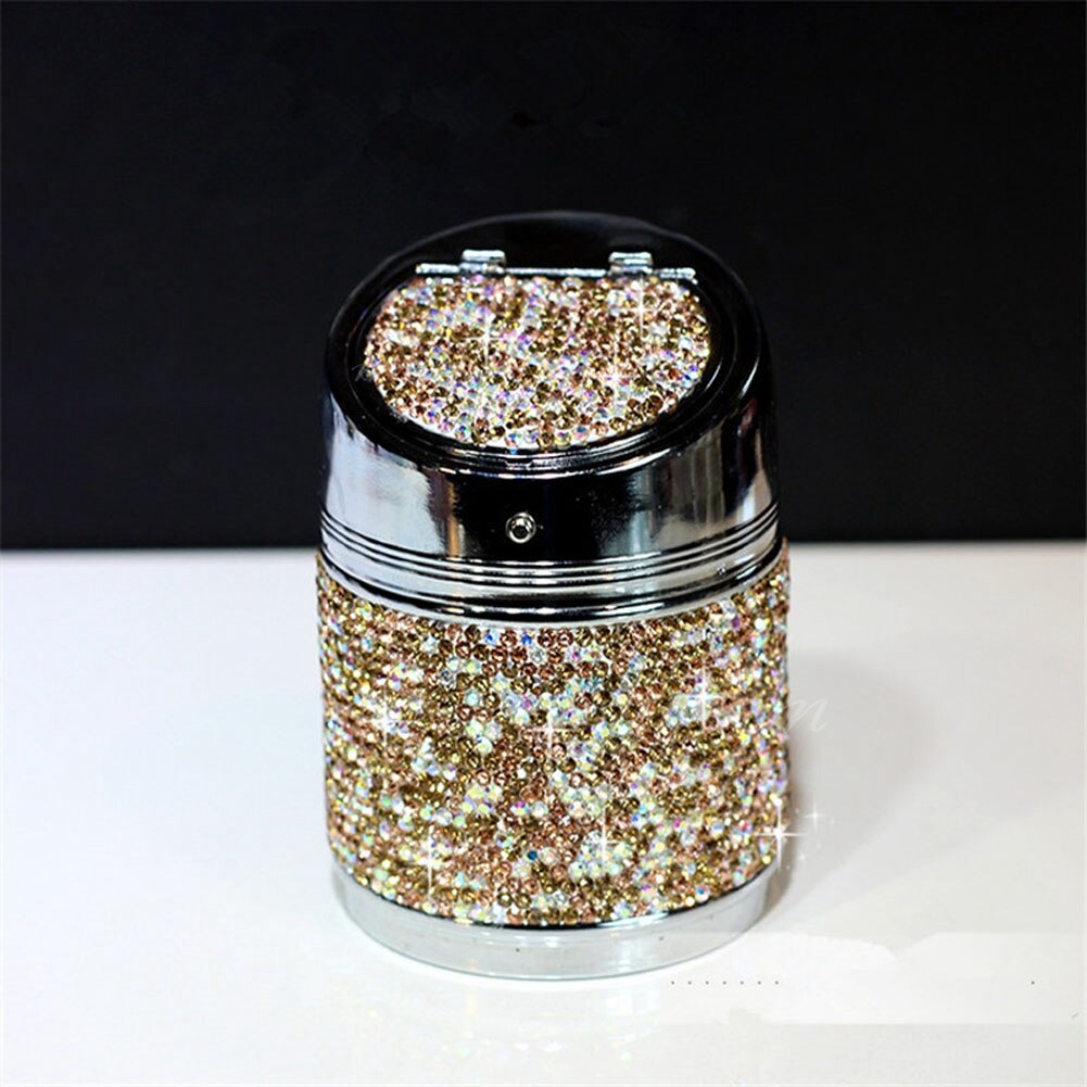 Cenicero de lujo de 6 colores para coche, color rosa, blanco, dorado brillante, con cubierta para coche, gran para mujeres y niñas: Oro