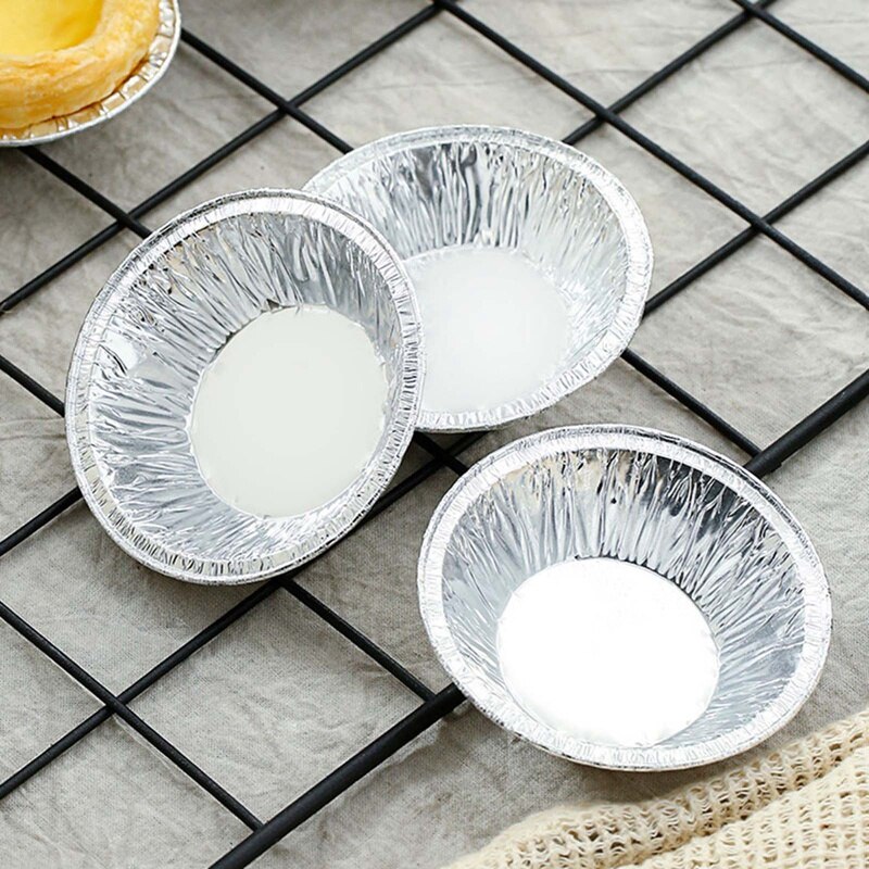 100 stk aluminiumsfolie eggeterteformeformer engangsbakekopper rund tertebunn cupcakekoffert mini gryte pai bakeplate boksbrettsett