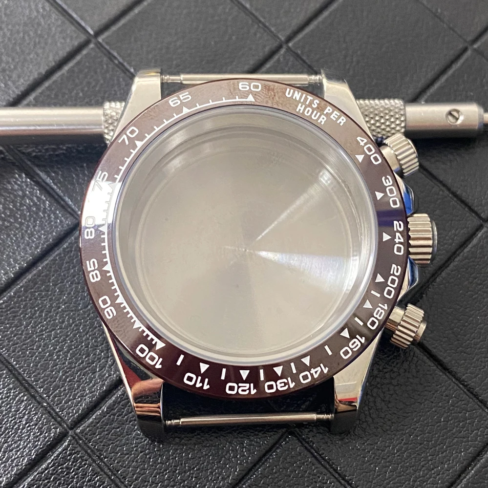 Caja de reloj VK63 modificada, caja de reloj de acero con cristal de zafiro, bisel de cerámica, accesorios de reloj para hombre para movimiento de cuarzo VK63: GOLD