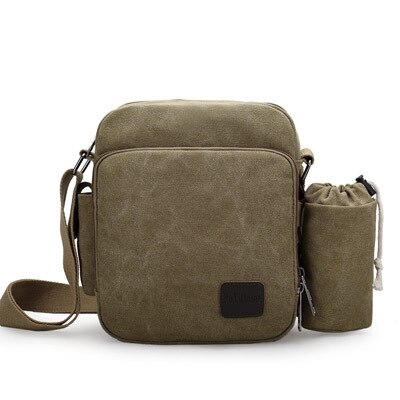 Canvas Male Solid Casual Shoulder Messenger bag Box Type Cross-body Bag: Khaki