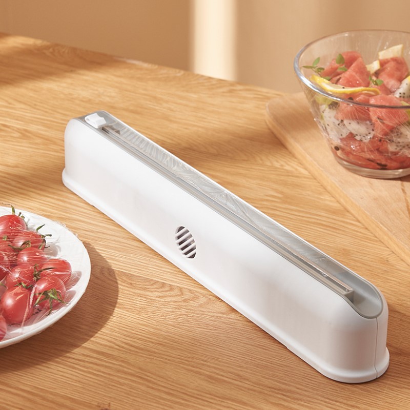 Punch-Gratis Vaststelling Eten Wrap Dispenser Cutter Met Glijbaan Cutter Verstelbare Vershoudfolie Snijder Folie Opslag Houder Keuken Tool