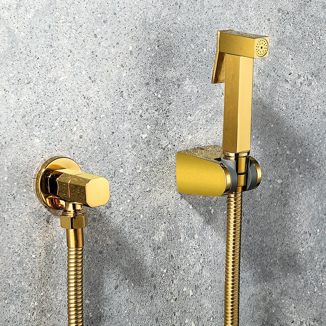 Antik børstet guld douche kit håndholdt bidet sprøjte rustfrit stål toilet bidet vandhane shattaf ventil jet sæt brusehoved: Guld