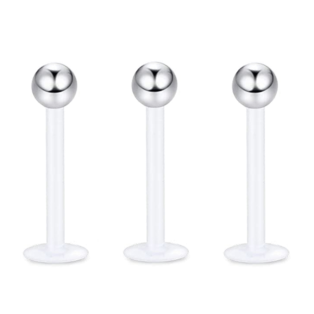3pcs 16g Labret Studs Lip Ring Snakebite Monroe Bioflex Flexible Cartilage Conch Forward Helix Tragus Steel Ball Pick Size: WHITE / Gold-color