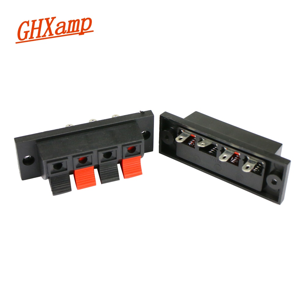 GHXAMP 4 Way Amplifier Speaker Terminal Strip Block Spring Push Release Connector High Quatily Thick ABS Plastic 2pcs