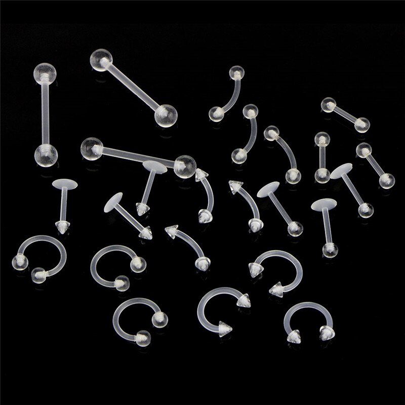 24 Uds piercing lengua mancuerna señoras Simple nariz anillo estilo retenedor Stud Bone Pin transparente para mujeres joyería del cuerpo