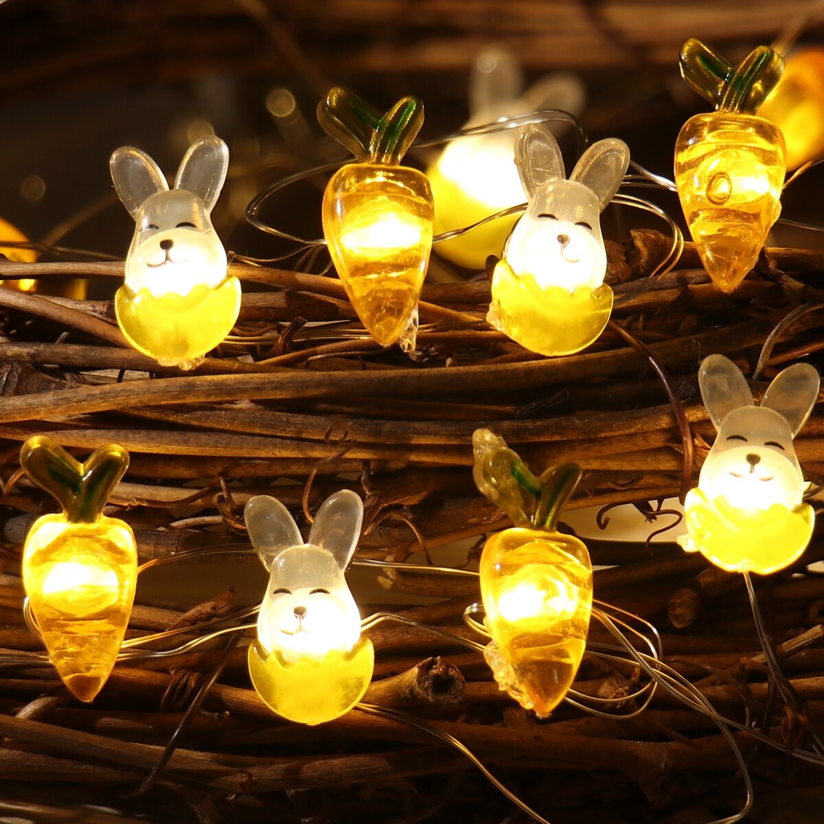 Easter LED Bunny String Lights Easter Decoration For Home Carrot Rabbit Fairy Light Supplies Happy Easter Party Favor
