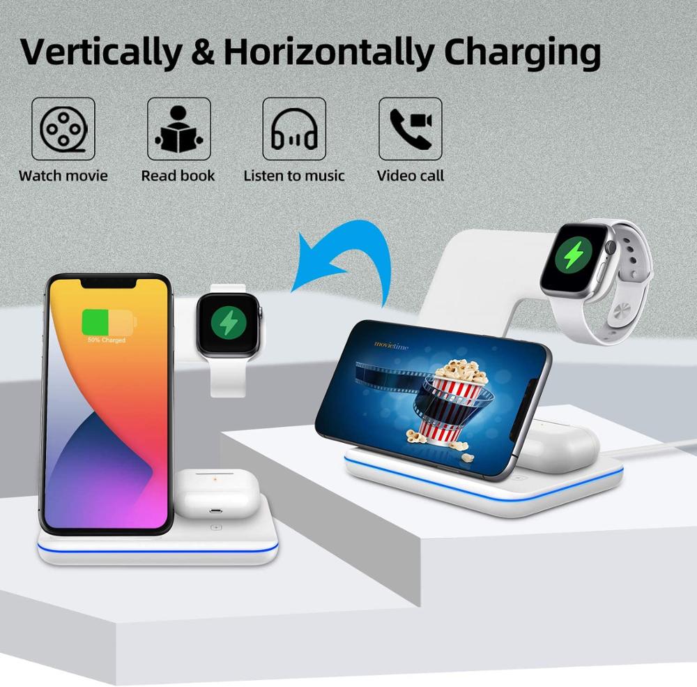 15W Qi Drahtlose Ladegerät Für iPhone 12 11 XS XR X 8 Samsung S20 3 in 1 Ladestation für Apfel Uhr SE 6 5 4 3 2 Airpods Profi