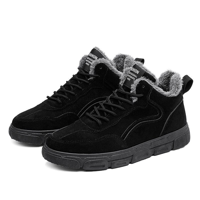 Winter herenschoenen wandelschoenen herenliefhebbers hoge laarzen platte tennisschoenen masculino casual schoenen van leer 43: Zwart / 9.5