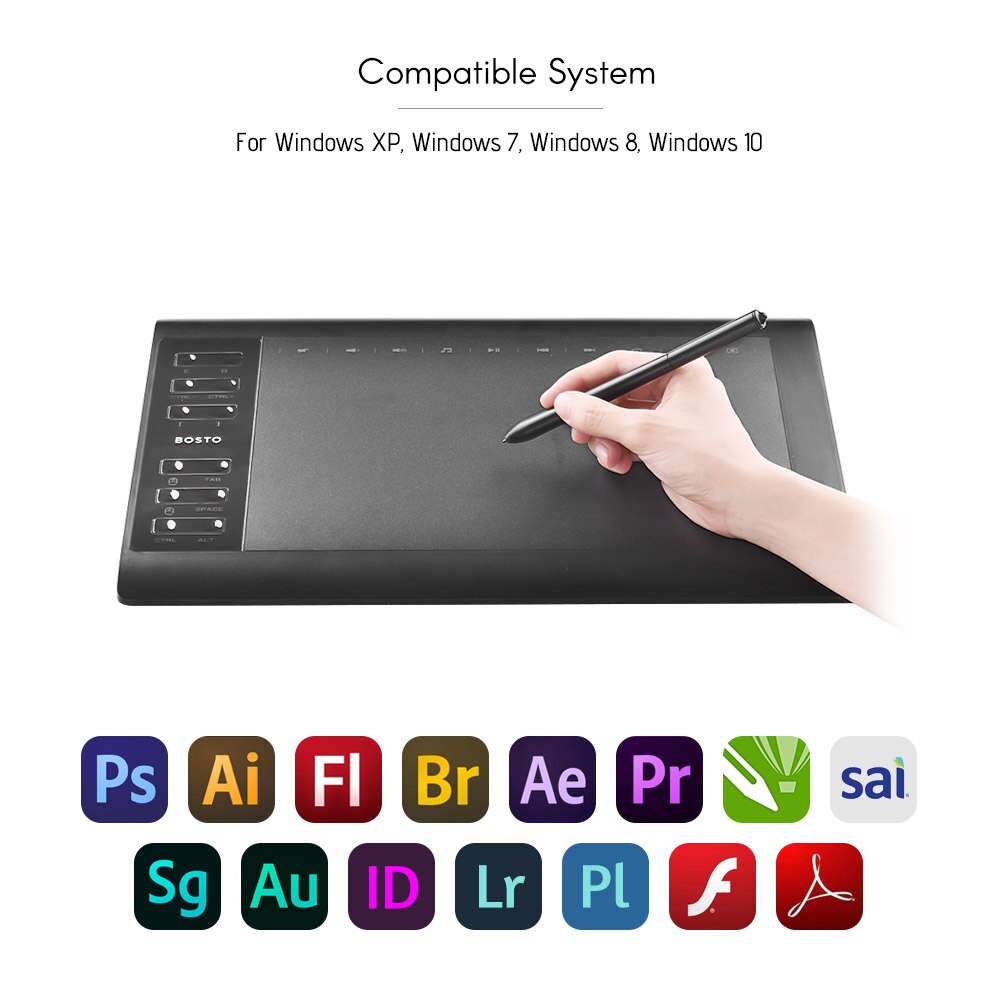 Bosto 1060 Plus Digital Graphic Drawing Painting Animation Tablet Pad 10'' * 6'' Working Area 8192 Level Pressure Sensitivity