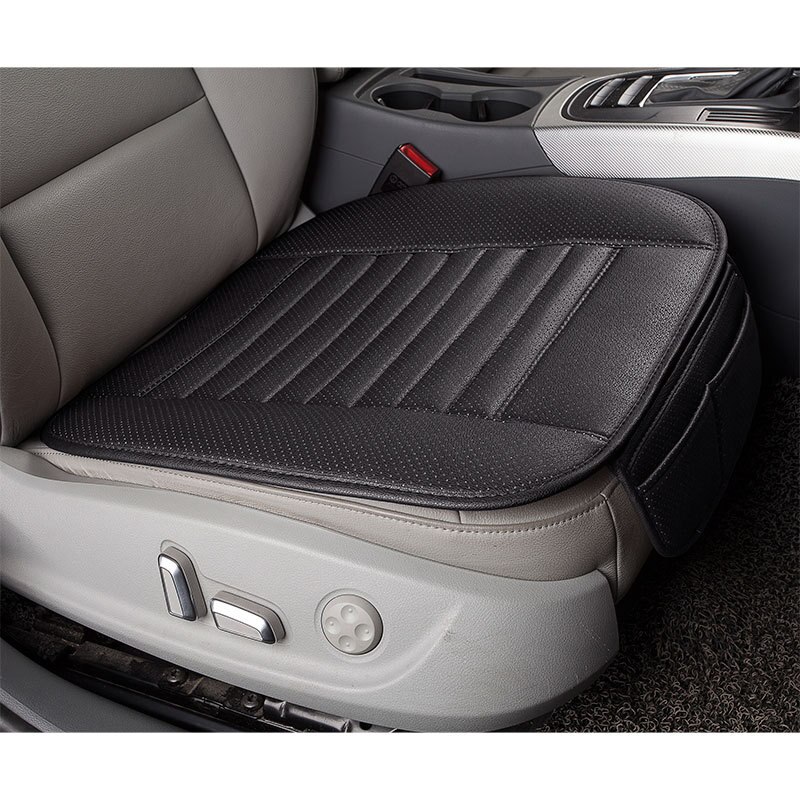 Funda de cuero PU para asiento de coche, almohadilla protectora antideslizante transpirable para las cuatro estaciones, Universal, conjunto de fundas para asiento de coche: PQ187BlackFront