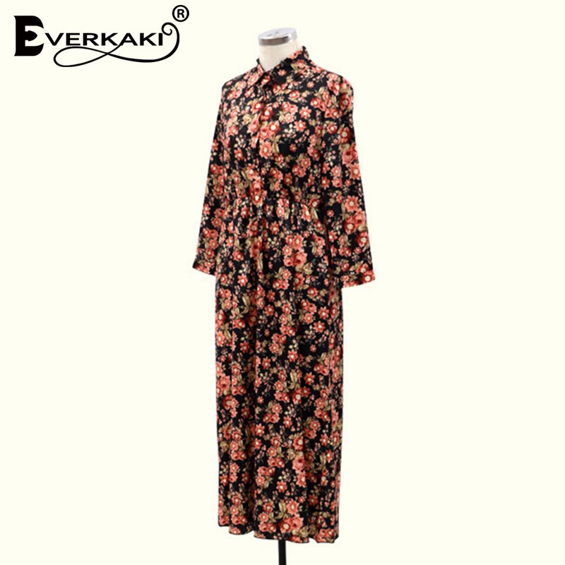 Everkaki Chic Boho Bloemenprint Maxi Jurk Vrouwen Zomer Strand Plus Size Dames Jurken Vrouwelijke Herfst Mode