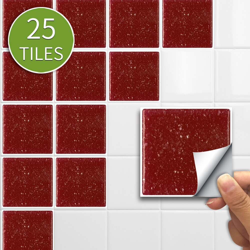 Mosaik kakel väggdekaler retro självhäftande vattentät stänkskydd gör det själv kök badrum hem väggdekaler vinyl 3d: Röd / 10 x 10 cmx 25 st