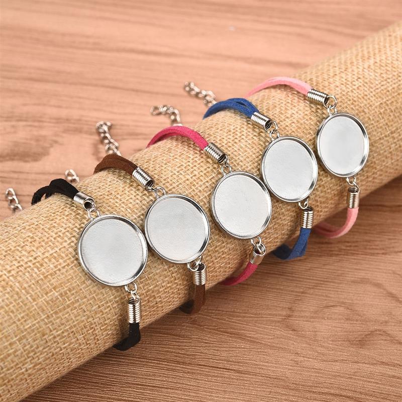 20pcs/Lot 20/25mm Leather Bracelet Blanks for Round Cabochon DIY Jewelry Making Connector Setting Bezels Tray Bracelet Findings