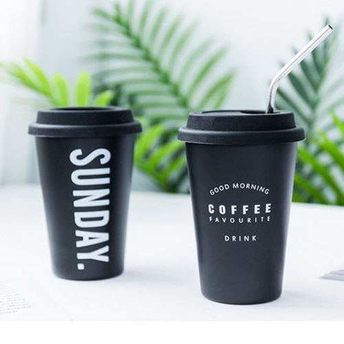 Modernas tazas reutilizables de acero inoxidable para café, con tapas tazas de té, pajitas y letras, tazas de Taza de Viaje de 500ML