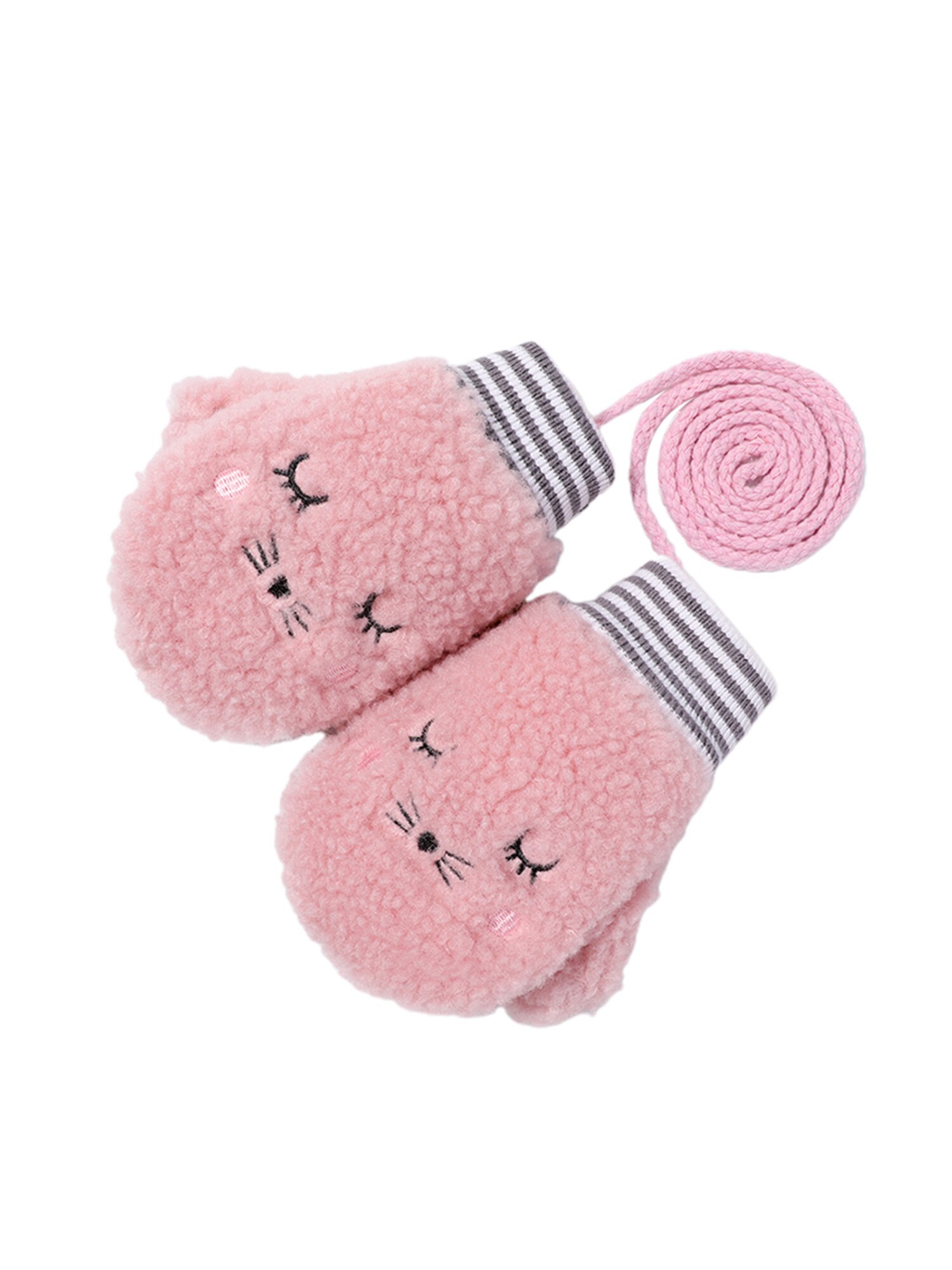 Mitaines chaudes unisexes, gants de dessin animé d'automne et d'hiver pour bébé avec ficelle Anti-perte: Pink M