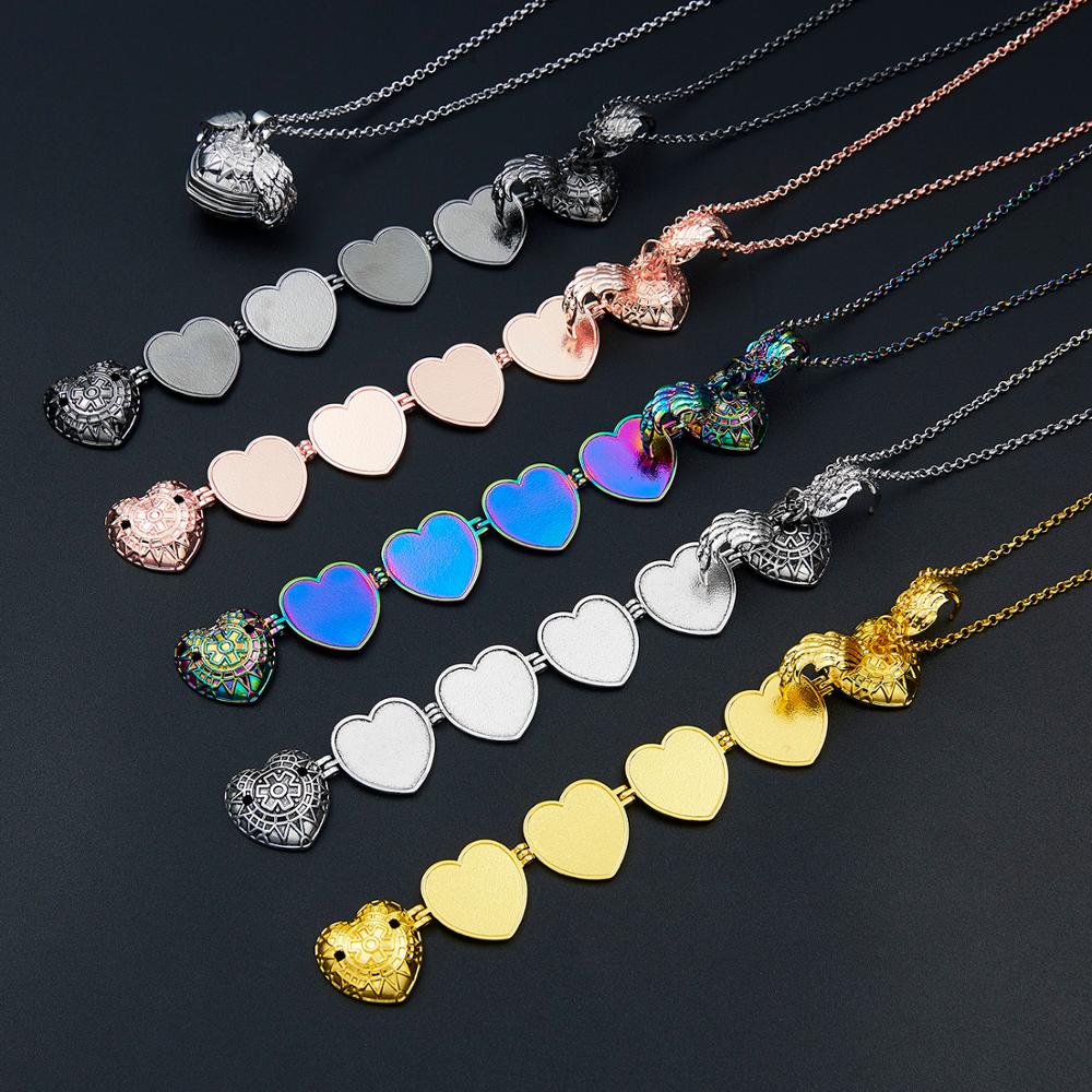 Angle Wings Photo Box Necklace Heart Shaped Foldable Can Hold 4 Photos Photo Frame Multi Layer Necklace DIY Openable Jewelry