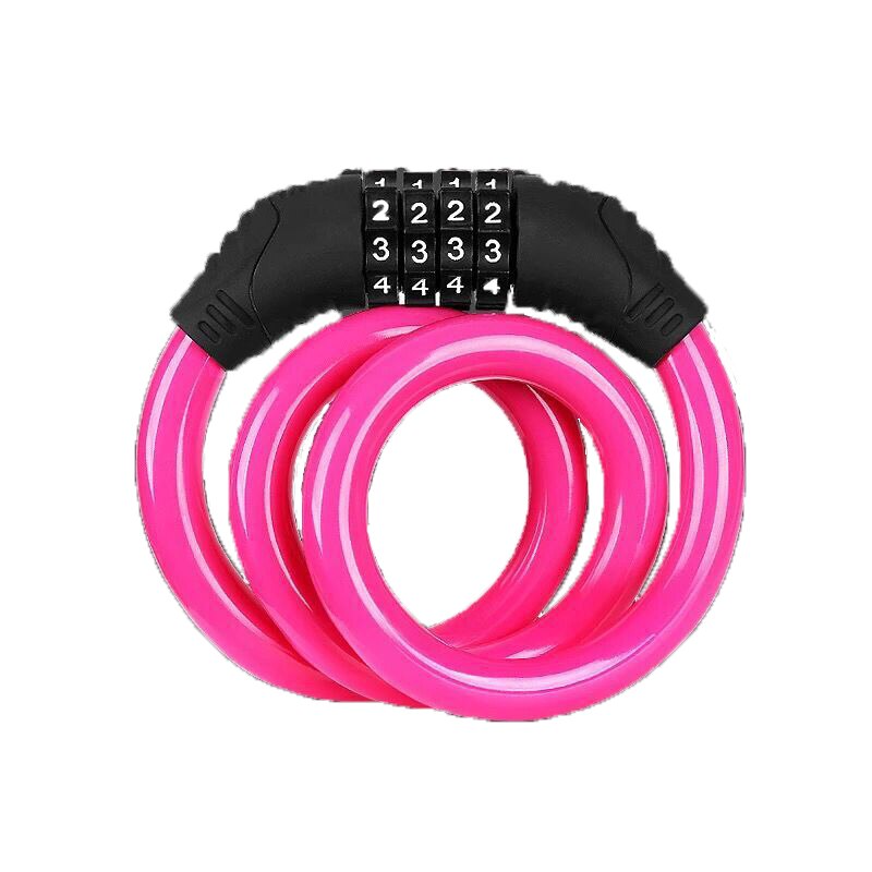 Anti-Diefstal Fietsslot 4 Cijferige Code Combinatie Rvs Kabel Fiets Security Lock Apparatuur Mtb Fietsslot: Pink