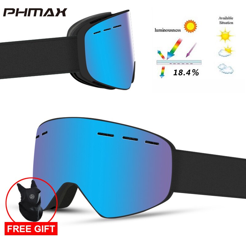 Phmax merkevare 6 farger skibriller dobbeltlag  uv400 anti-tåke butikk skimaske briller ski menn kvinner snøbrettbriller: P-xj -0204