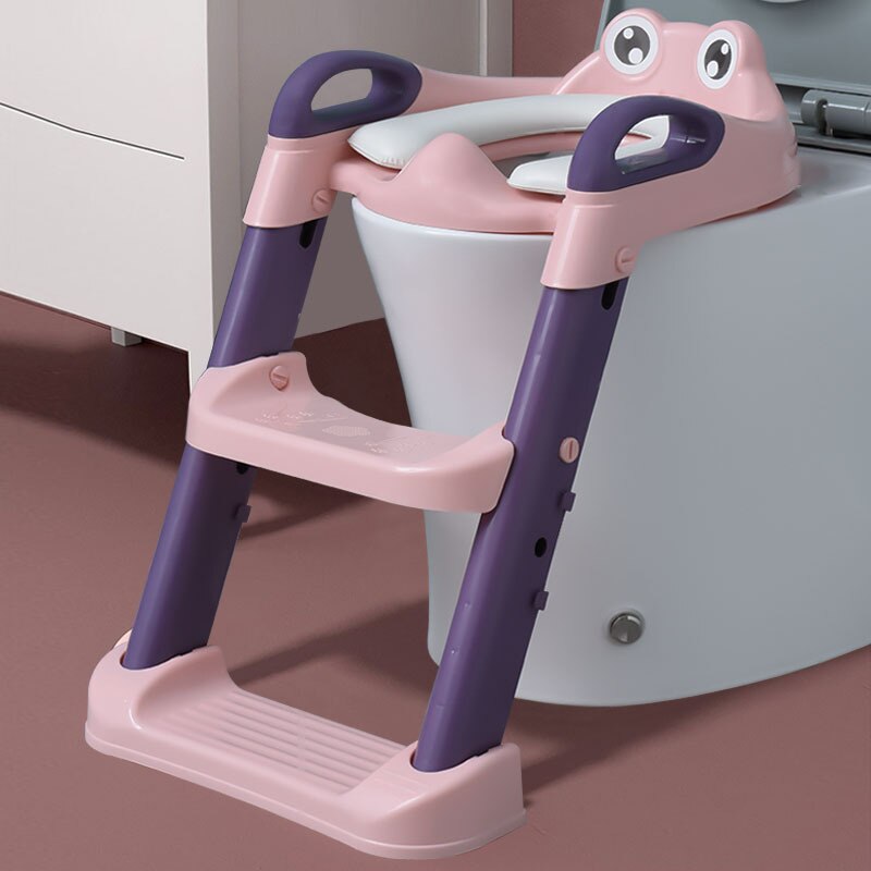 Tyk babypottetræningssæde børns potte med justerbar stige spædbarn baby toiletsæde toilet træning foldesæde: Lyserød pvc-pude