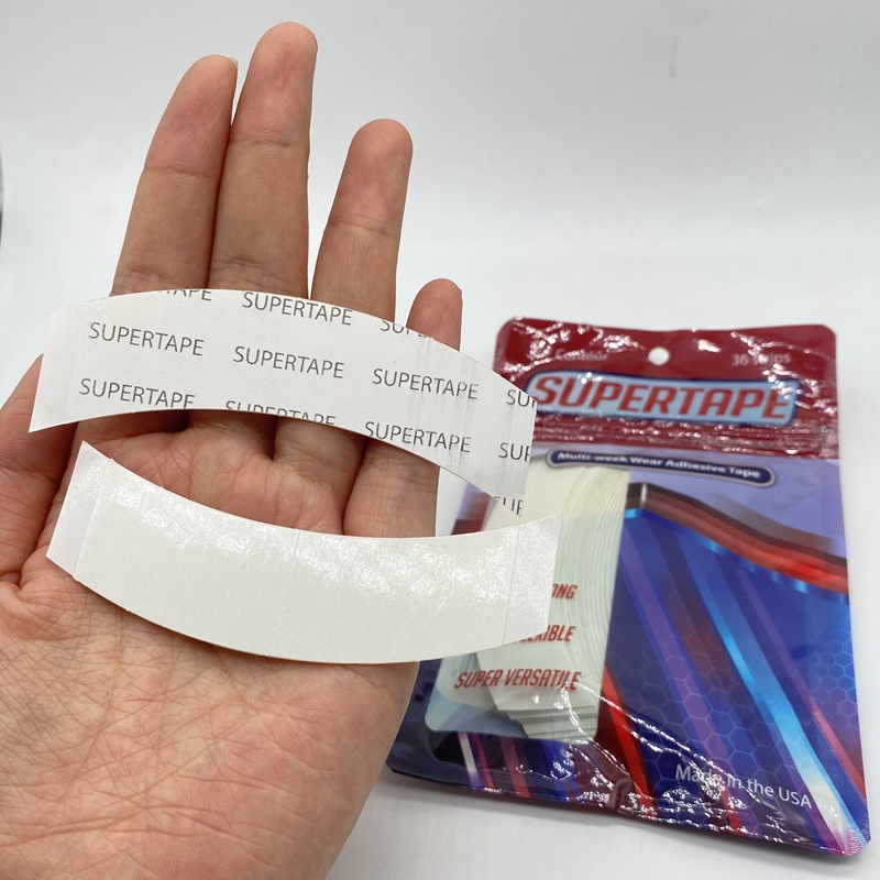 36 Stück C-förmiges weißes SUPERTAPE-Klebeband mit Spitzenfront für Perücken, selbstklebendes Toupetband, 3 Wochen, langlebig, 7,6 x 2,2 cm