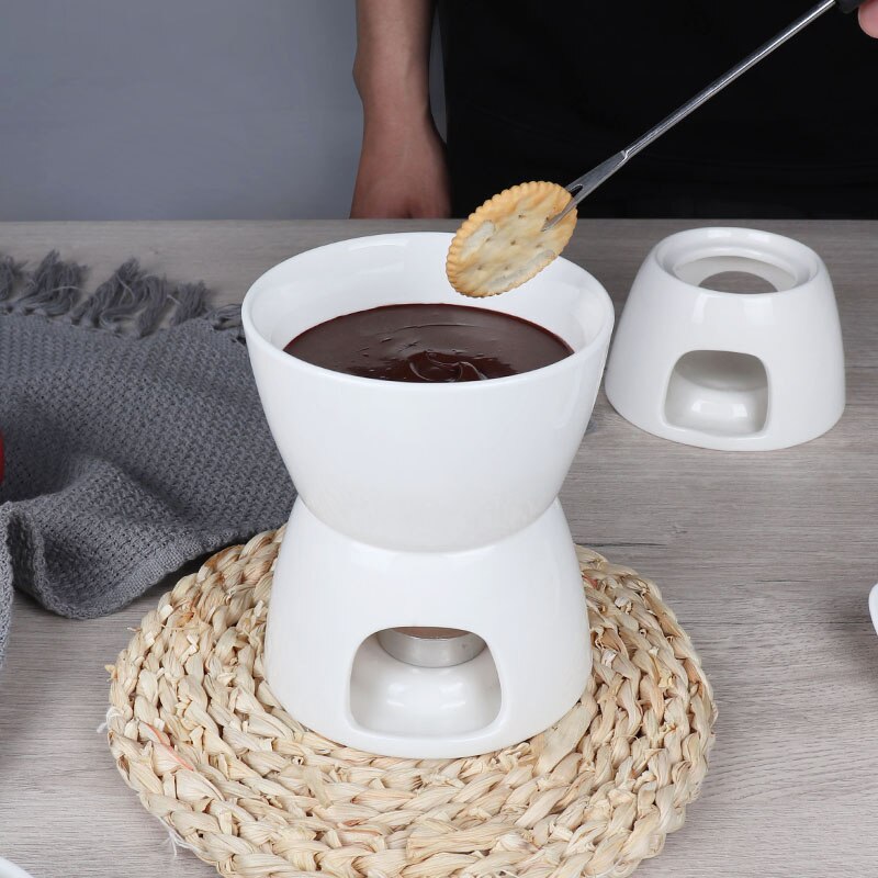 mini fonduta impostato con candela/forchetta costume ceramica fonduta pentola svizzero il formaggio cioccolato fusione pentola calda fonduta impostato con forchetta