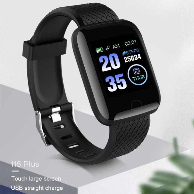 D13 smart watch 116 plus farveskærm smart armbånd pulsmåler fitness tracker smart band til telefon mænd kvinder: Sort