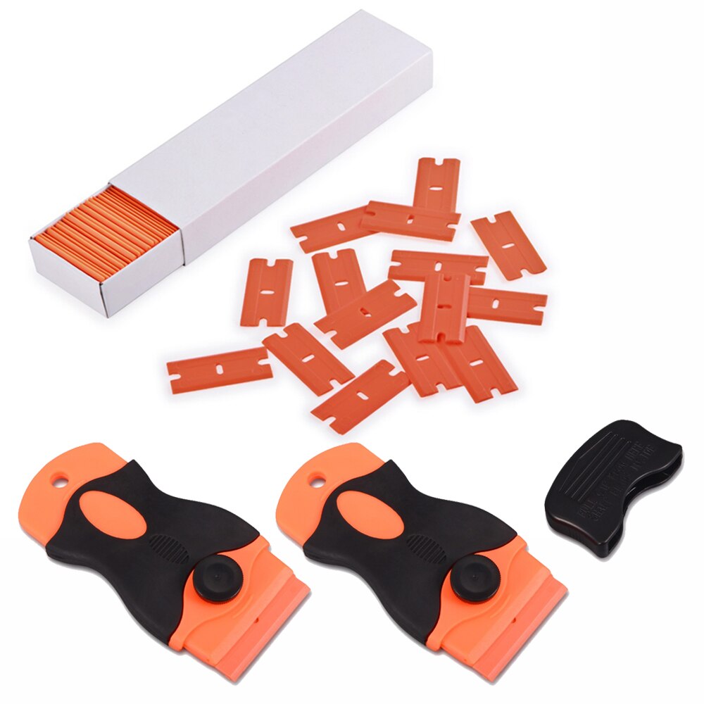 Ehdis 2Pcs Cleaning Wrap Vinyl Zuigmond Met Reservemesjes Glas Lijm Sticker Remover Scheermes Schraper Plastic Window Tint Auto gereedschap: Or Plastic Set