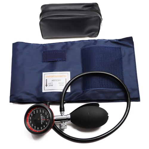Klassisk blodtryksmåler bp voksen manchet tonometer arm aneroid sfygmomanometer med manuel trykmåler: Blå-rød måler