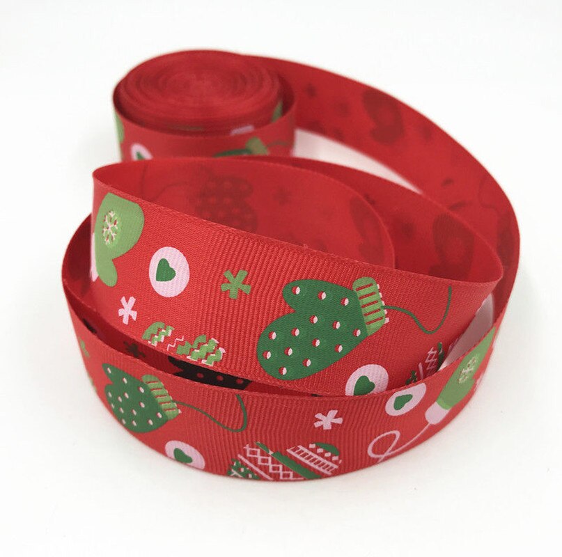 DIY 20Yards Kerst Lint 1 &quot;(25mm) handschoenen/kerstboom patroon Grosgrain Lint: Red gloves