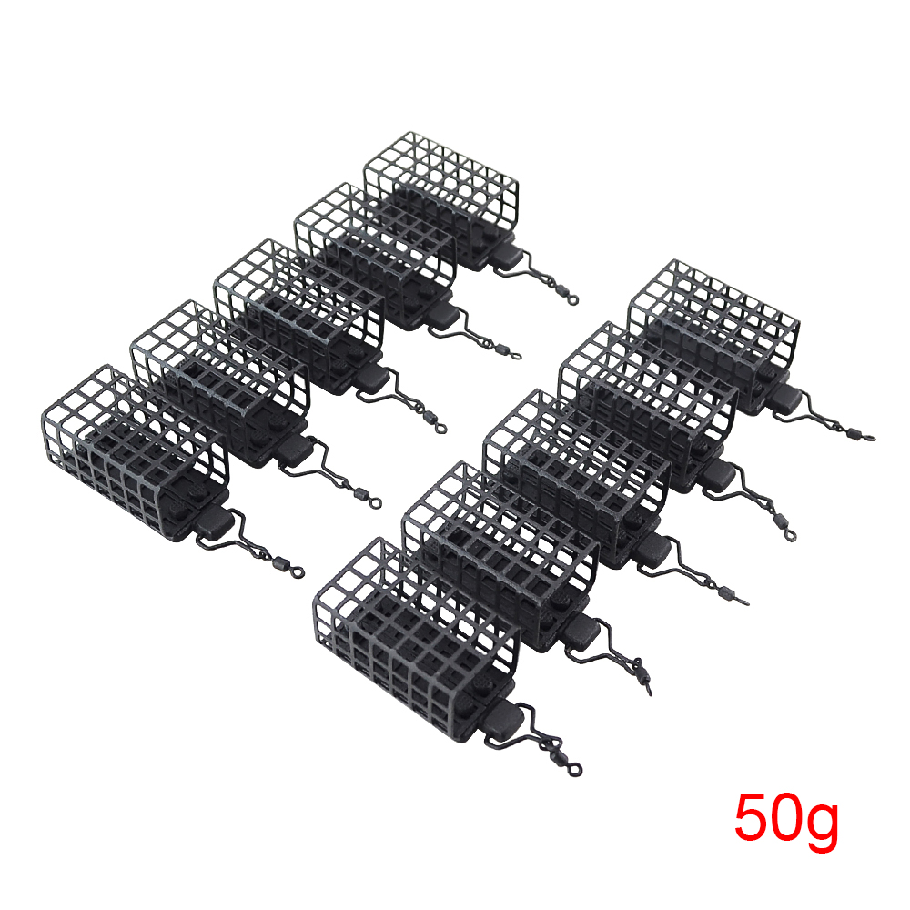 10x wędkarski podajnik klatka okrągły kwadrat dla karpia gruby mecz Barbel metalowe podajniki 20g 30g 40g 50g 60g: Czerwony