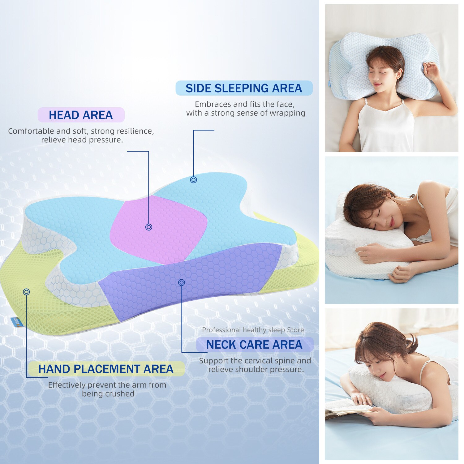 Contour Memory Foam Cervical Pillow Ergonomic Orthopedic Neck Pain Pillow for Side Back Stomach Sleeper Remedial Pillows