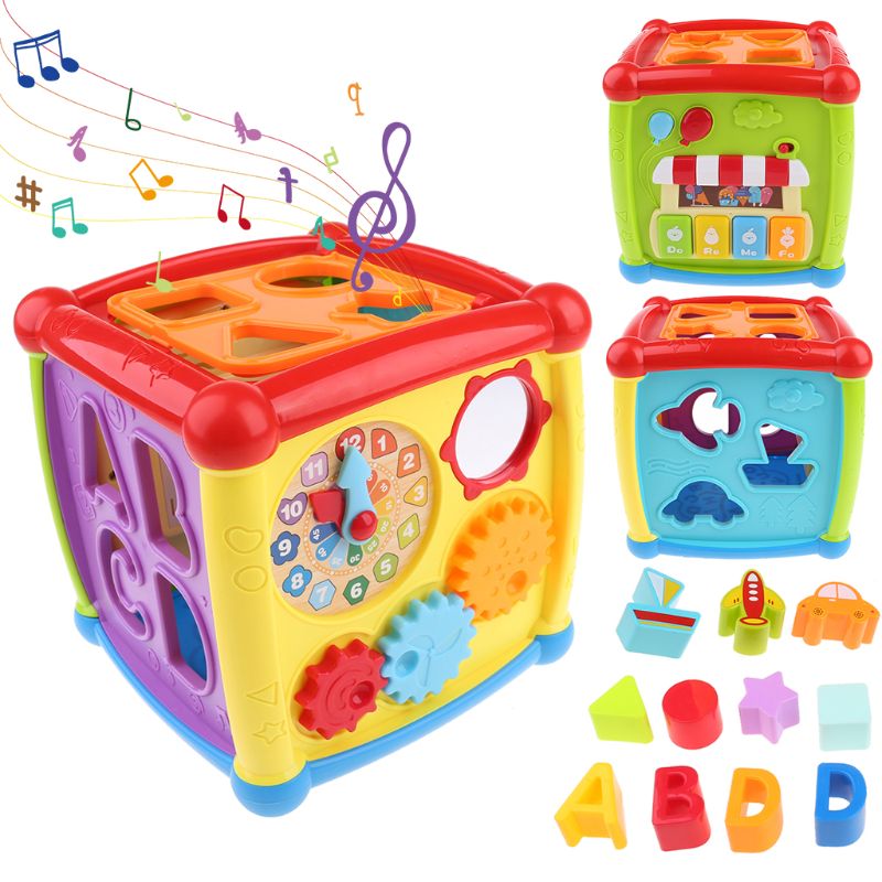 Multifunctional Musical Toys Toddler Baby Box Music Activity Cube Gear Clock Geometric Blocks Sorting Educational Toys