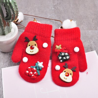 Imcute Christmas Baby Gloves Kids Full Finger Mittens Toddler Winter Warmer Gloves Girl Boy Xmas Infant Wool Mittens 3-10T