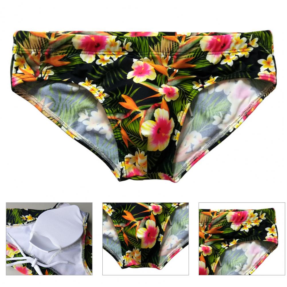 Trendy Men Swimming Trunks Floral Print Swimming Shorts Elastic Colorful Quick Dry Swimming Shorts