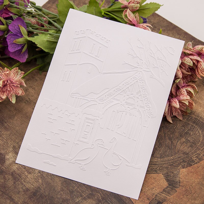 House Casttle Tree EMBOSSING FOLDER for Card Making Supplies Scrapbooking Paper Crafting Stamps Dies Stencils Embosser Template
