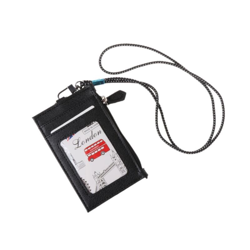 Vrouwen Visitekaarthouder Portemonnee Mannen Pu Lederen Id Kaarten Houders Case Neck Strap Lanyard Dames Mode Mini Slanke Portefeuilles