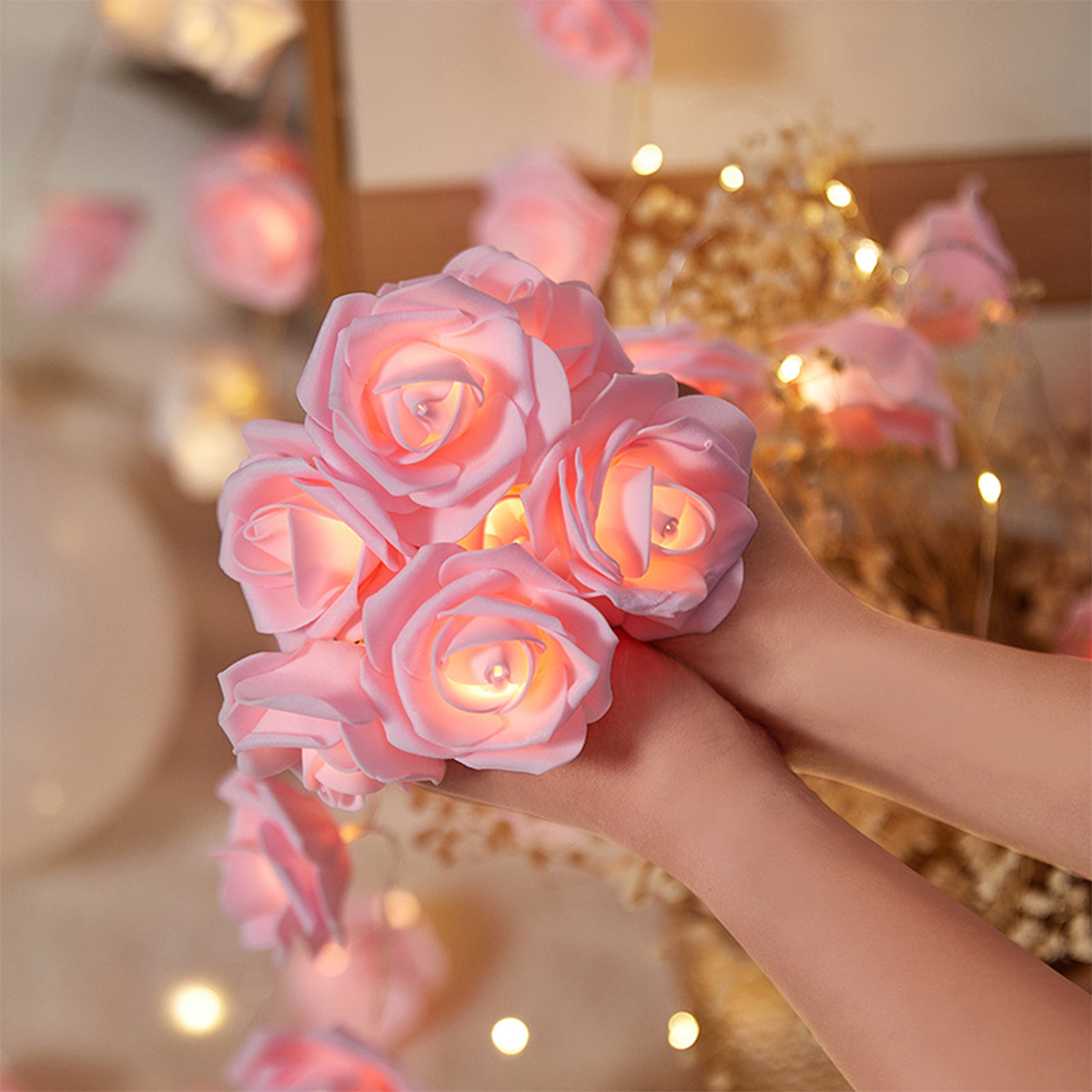 Guirnalda de luces LED con forma de rosa de 2m y 10LED, decoración de boda y cumpleaños, del Día de San Valentín, decoración de árbol de Navidad para el hogar y al aire libre