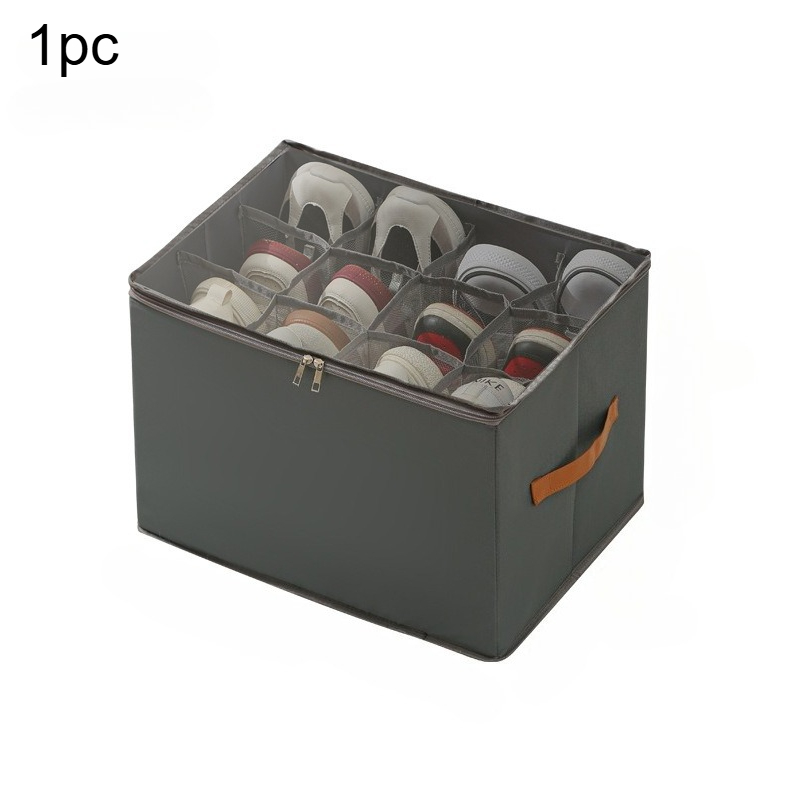1pc Multiple Lattices Shoes Storage Box Foldable Separated Shoes Box Large Capacity With Handle Shoe Dispenser Shoes Organizer: grey