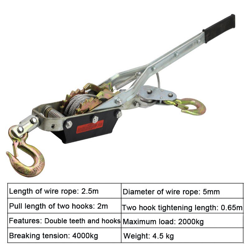4 Ton Hand Power Wired Cable Puller Winch Turfer Pulley Soft Grip Handle