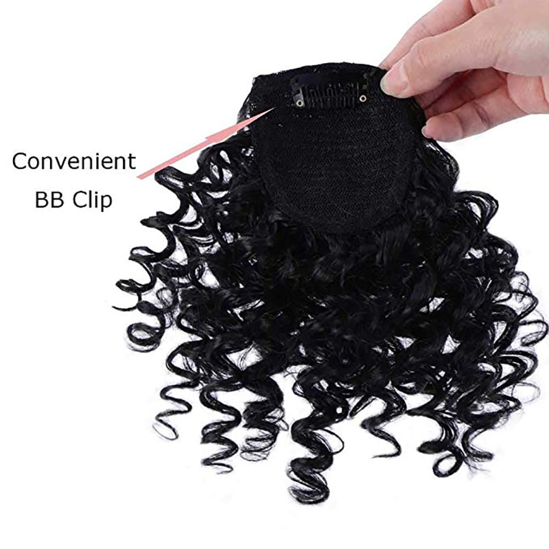 Afro Curly Fringe Clips In Bangs High Temperature Fiber Hairpieces Natural Black Synthetic Hair Extensions HOUYAN