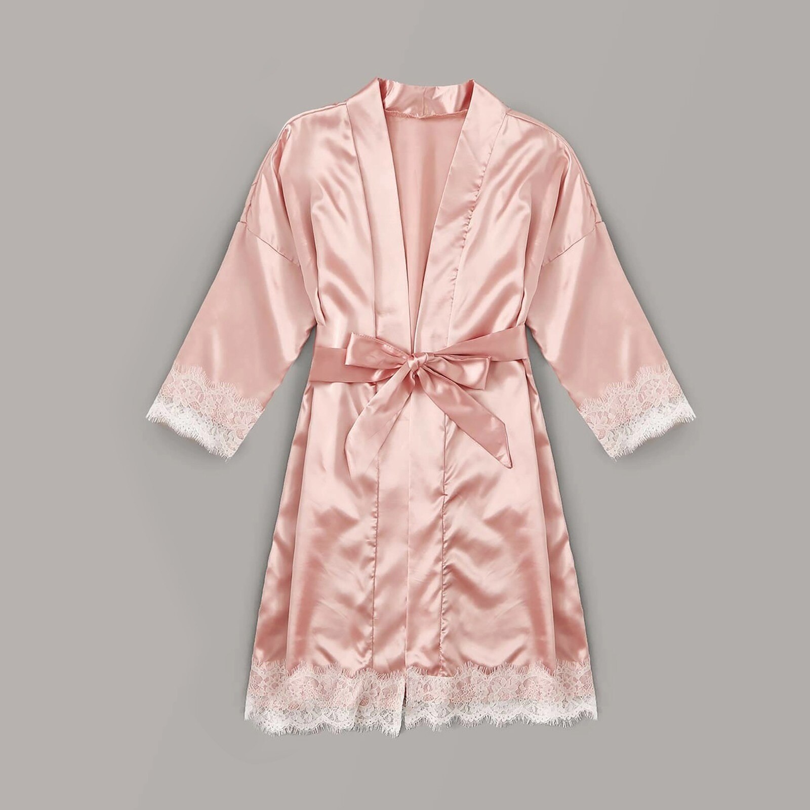 Lace Sexy silk Pajamas Women Nightwear Bride Pink Robes Satin Loose Home Sleepwear Female Patchwork Robes