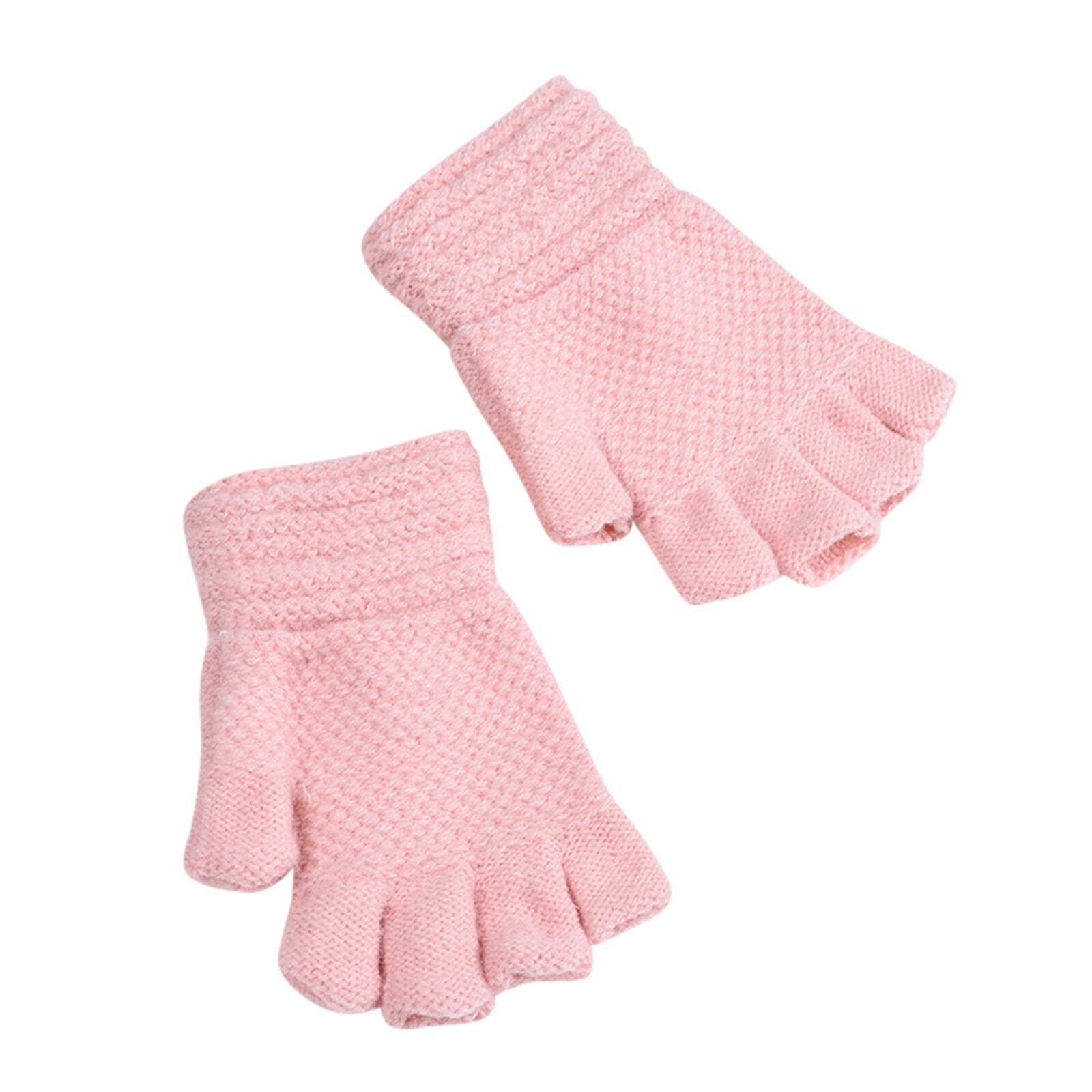 Winter Warm Solid Woolen Gloves Toddler Baby Girls Boys Winter Warm Solid Knitted Flip Fingerless Mittens Gloves Варежки Детские: Pink