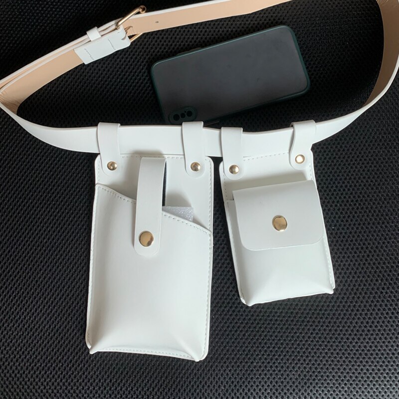 Riñonera de cuero de estilo Hip Hop para mujer, bolso cruzado de pecho para teléfono móvil, 2 piezas: New White