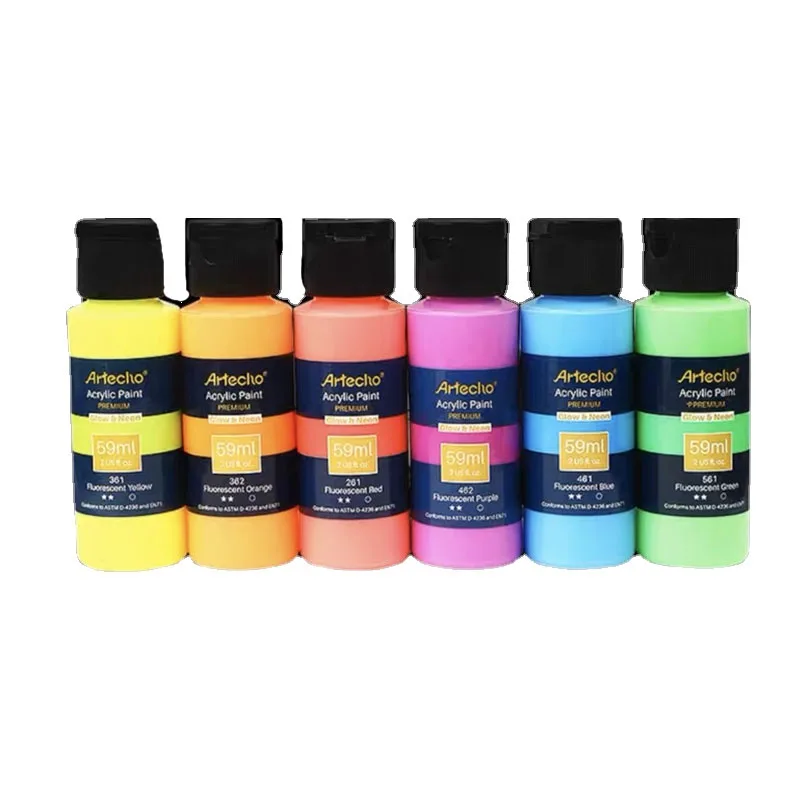 Fluorescent Acrylic Paint High Brightness Luminous Paint 58ml Student Hand Painted DIY Textile Wall Light Absorbing Pigment